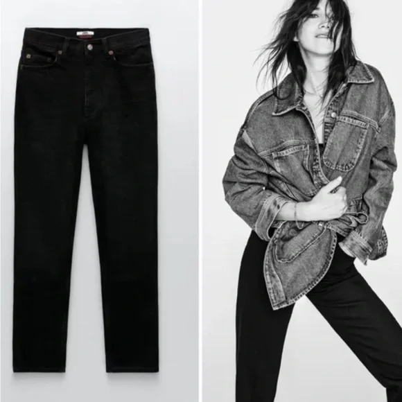 RARE! Zara x Charlotte Gainsbourg Black Cigarette Straight Leg Jeans. Size 14 - Picture 2 of 8